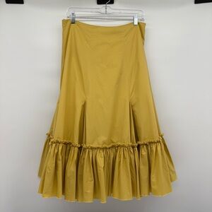 Anthropologie Fei Midi Skirt Size‎ 8 Peplum Hem Soft Yellow Cotton Boho Ruffles